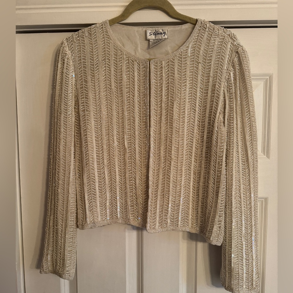 Vintage Stenay white Ivory Silk embellished beaded pearl Jacket bridal wedding